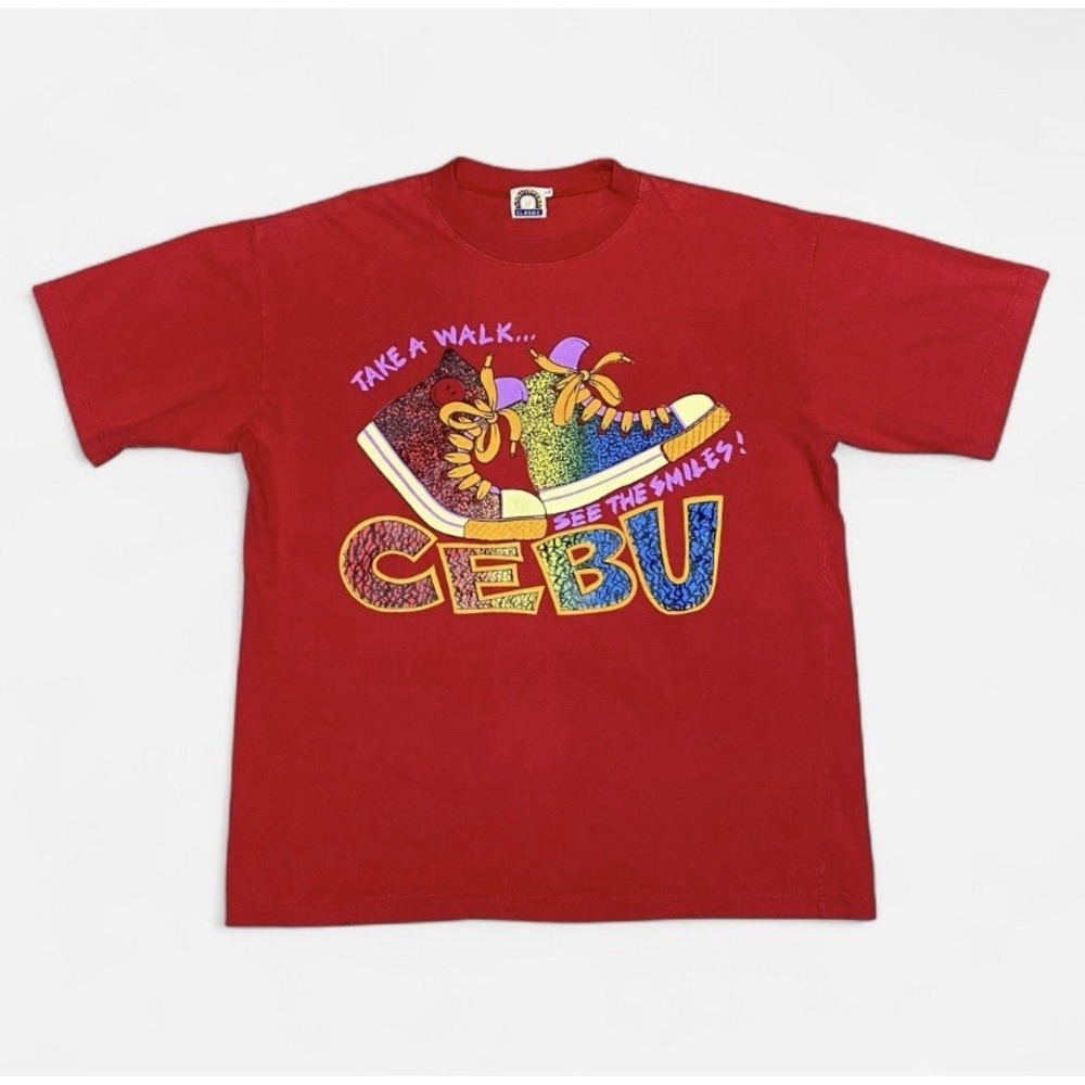 Vintage take a walk see the smiles Cebu red graphic T-shirt